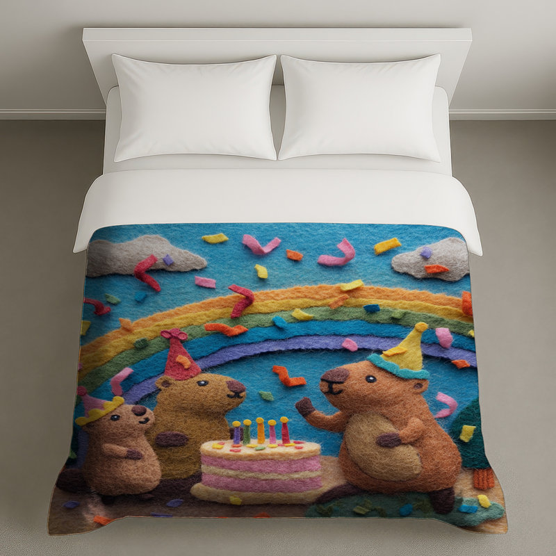 Housses de couette Felt Groundhog Birthday Scene, Très grand lit