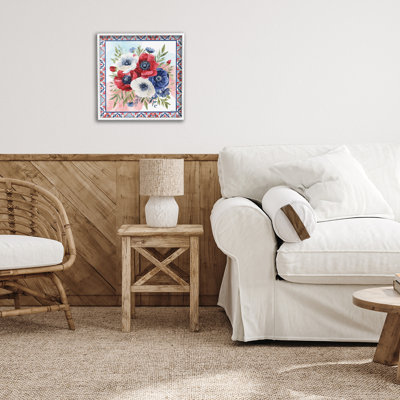 Americana Poppy Bouquet Framed Giclee, design by Nicole DeCamp