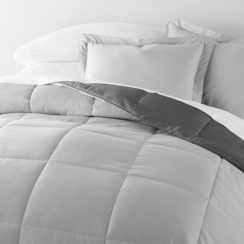 Twin Gray Reversible Down Alternative Microfiber Comforter Set