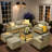 Canapé d'extérieur en rotin tissé avec table de bout lumineuse et fauteuil pivotant-102744627