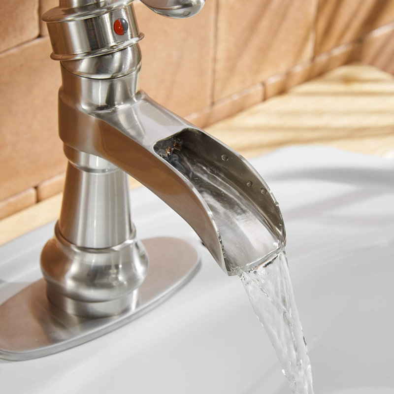 Robinet pour salle de bain à poignée simple avec drain, Nickel brossé