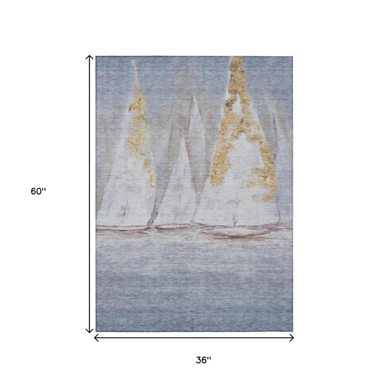 Tapis intérieur / extérieur 3 pi x 5 pi bleu et doré