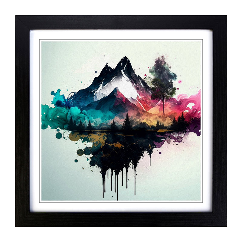 Landscape Splatter - Single Picture Frame Print on Wood, Black