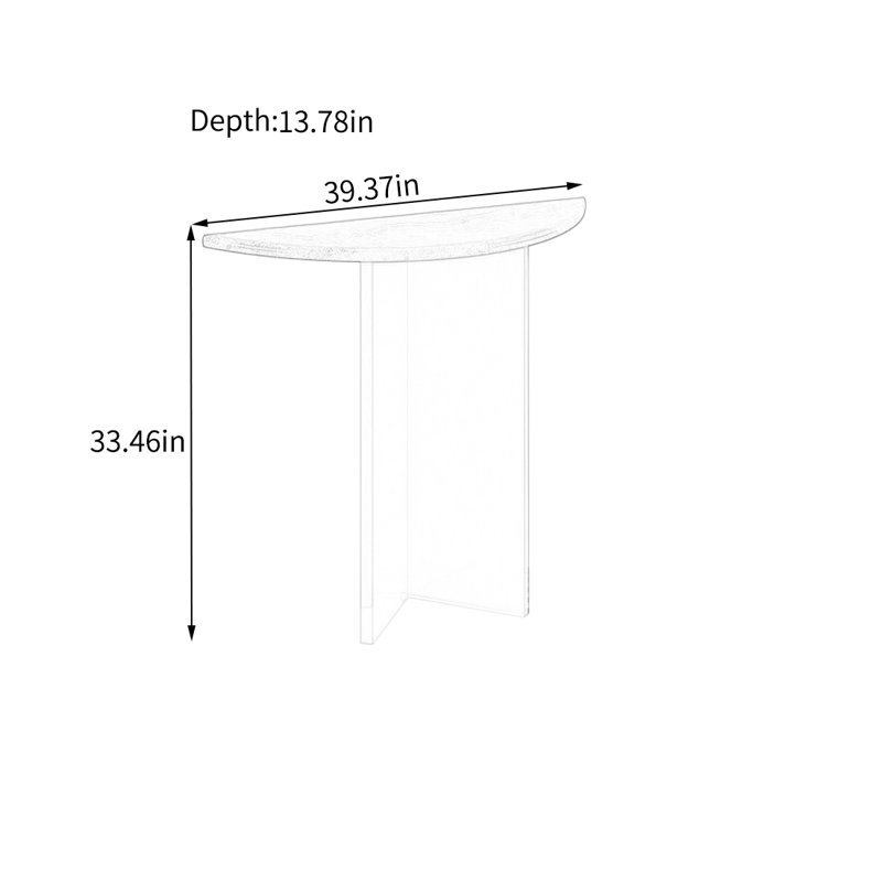 Console demi-ronde en pierre avec pieds en acrylique, H 33,46 po x l 39,37 po x P 13,78 po, Beige