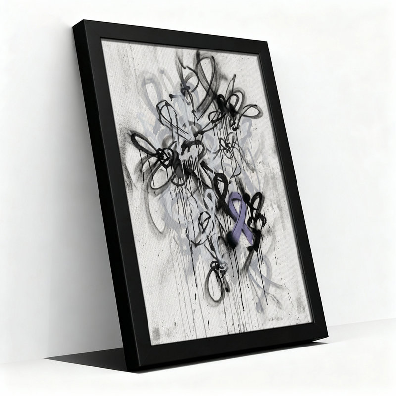 Toile murale avec boucles de graffitis noirs et ruban violet, H 18 po x l 12 po