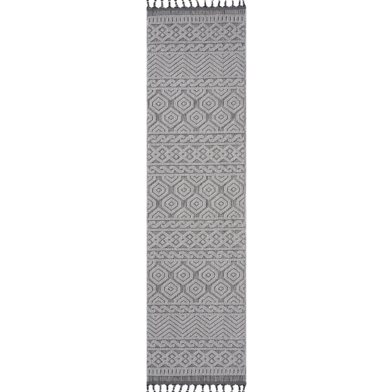 Loom & 2X8 Area Rug, Grey And White Geometric Design, Stain , Non-Shedding, For Dining Rooms, Elegant Delicate, Indoor/Outdoor, Pet- Entryways, , Pet Approved