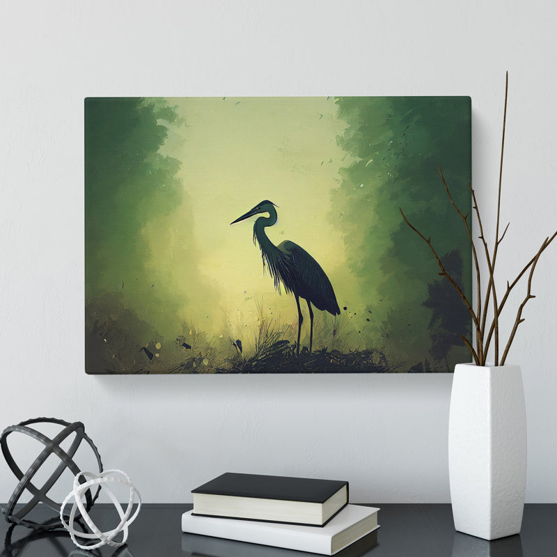 Heron Bird Art Painting - Wrapped Canvas, 40cm H x 60cm W x 3cm D