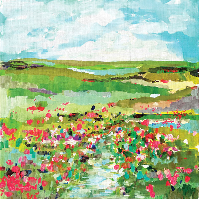 Fleurs au bord du ruisseau, H 12 po x l 12 po