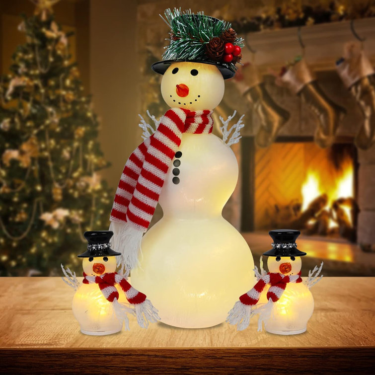 The Holiday Aisle® Christmas Decorations Indoor, Set Of 3 Crackle Glass  Ball With LED Lights Christmas Snowman Home Decor, Christmas Table  Decorations Lighted Globes With Timer For Mantel Fireplace Tabletop