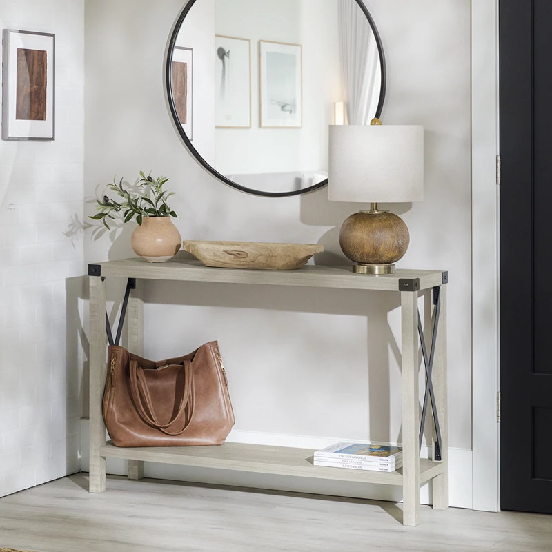 Larenda Entryway Table with Open Shelf Storage, Stone Gray