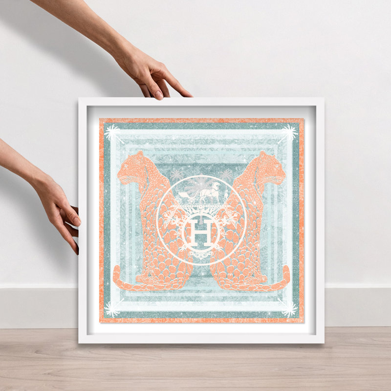 Casablanca to Paris Peach Shadowbox Animals Print by Oliver Gal, Black Frame, 12 x 12, 21.5"H x 21.5"W, White Frame