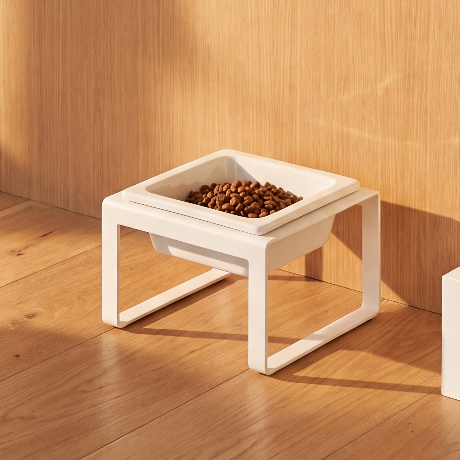 Tall Steel and Ceramic Elevated Pet Feeder, White