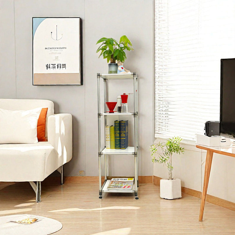 Étagère de rangement à 4 niveaux, support modulaire, étagère de rangement autoportante à 4 niveaux, Blanc