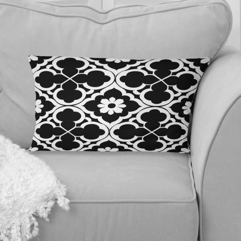 Coussin noir noir et blanc quadrilobe VII - moderne