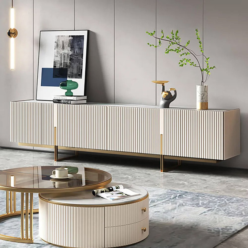 Storage Credenza TV Stand Long Entertainment Center TV Console Table for Living Room Bedroom, Beige