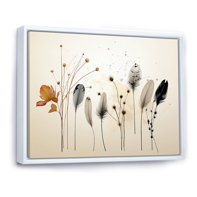 Asian Art Feathers Sumi I - impression, Cadre flottant blanc, H 34 po x l 44 po x P 1,5 po