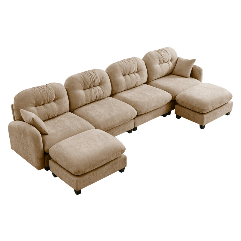 Canapé modulaire Braegger avec tissu chenille et dossier capitonné, Chenille chameau, 36.6" H x 140" W x 34.2" D