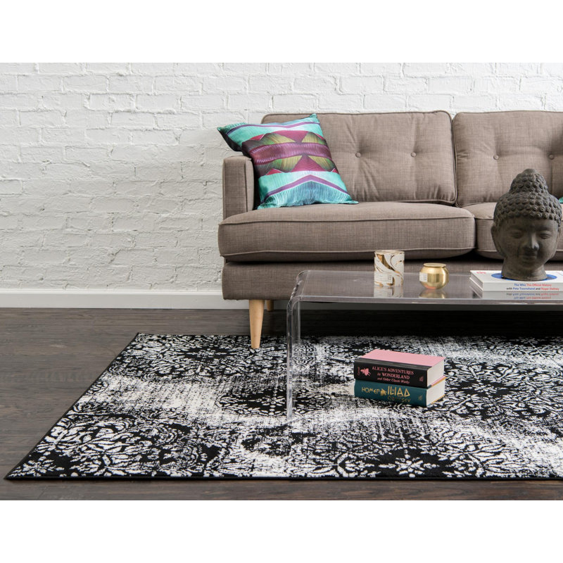 Tapis floral Brandt, Rectangle 9 pi x 12 pi 2 po, Noir / blanc