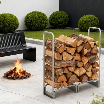 4FT Heavy Duty Firewood Rack with 600D Waterproof Cover, Steel Log Holder for Indoor Outdoor Fireplace, Patio, Fire Pit