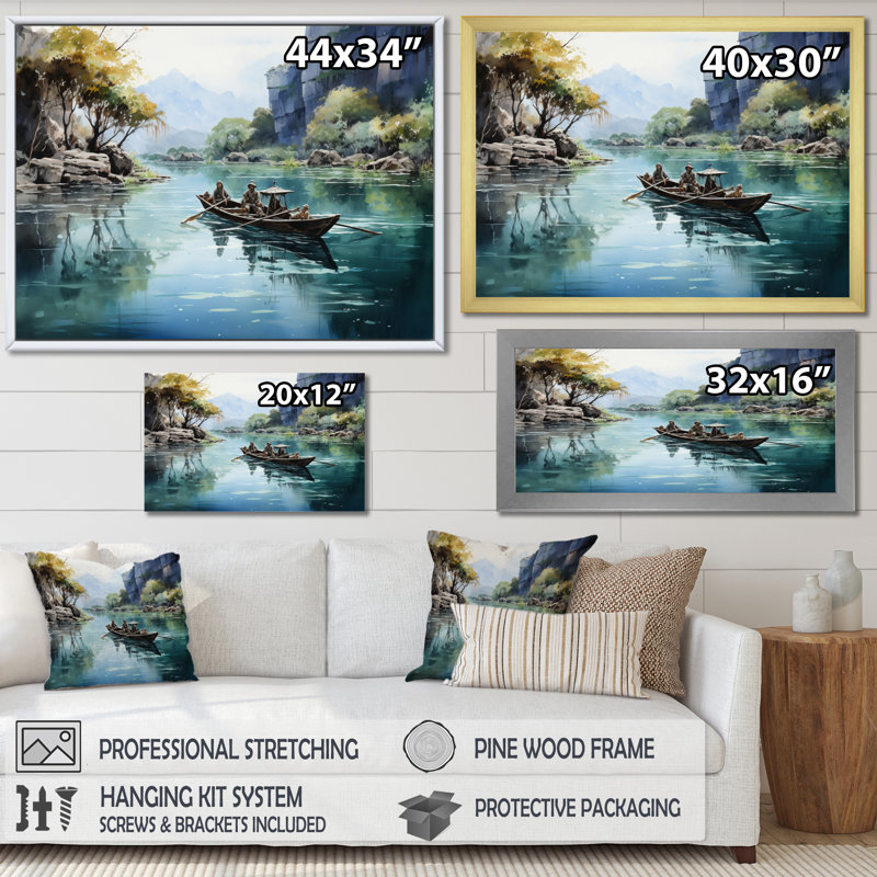 «Boat In Vietnam Hidden Waterway I», reproduction d'art sur toile, H 16 po x l 32 po x P 1 po, Cadre flottant noir