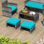 Repose-pieds 2 pièces en rotin PE avec coussins à fermeture à glissière pour terrasse Turquoise-1853352767