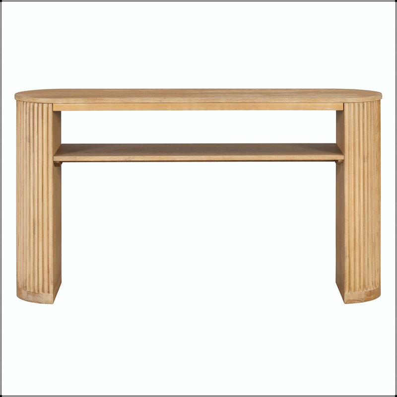Console rustique avec pieds cannelés et tablette ouverte, Naturel