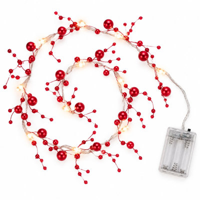20 LED Beaded String Lights, Red, 3 ft