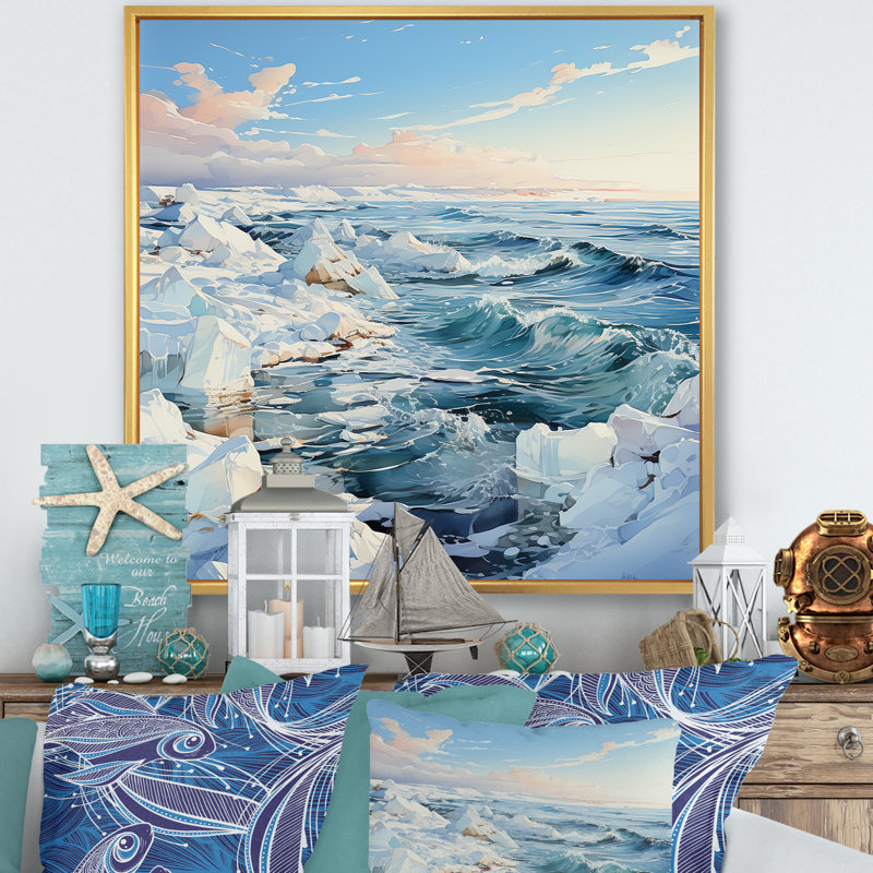 «Ocean Winter Scenery II», reproduction sur toile, Cadre flottant doré, H 36 po x l 36 po x P 1,5 po