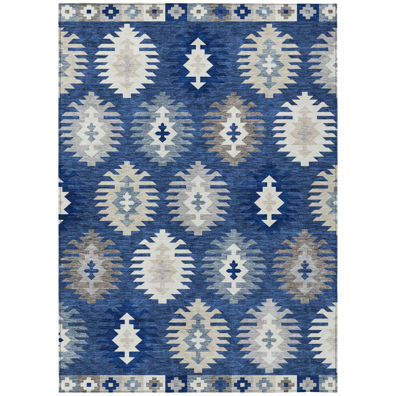 Tapis lavable intérieur / extérieur 10 pi x 14 pi bleu marine Southwestern