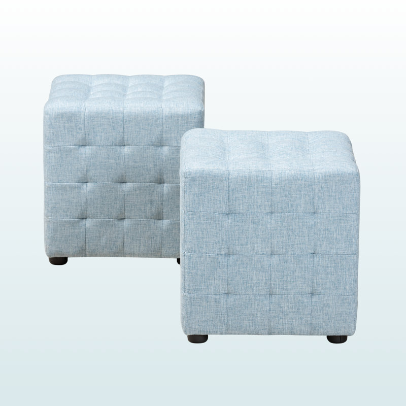 Ensemble de 2 repose-pieds capitonnés en tissu bleu clair Charlise, H 14,85 po x l 13,84 po x P 13,84 po