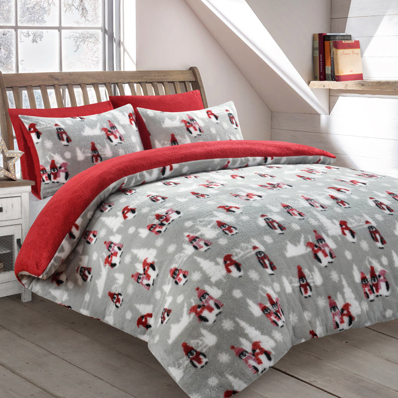 Velosso Penguins Teddy Soft Cosy Fleece Duvet Set, King