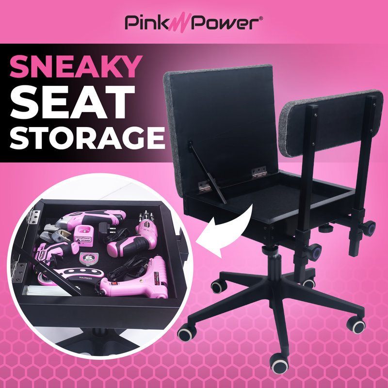 Gray Adjustable Hydraulic Sewing Chair with Wheels and Storage