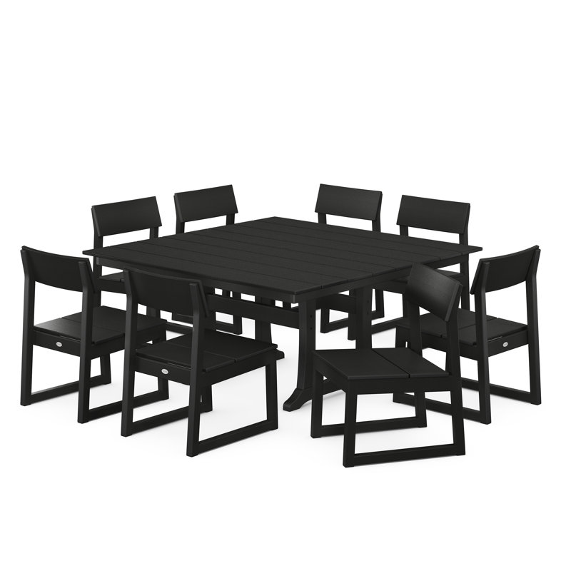 Ensemble de salle à manger rectangulaire pour 8 personnes 59,5 po Edge, Noir