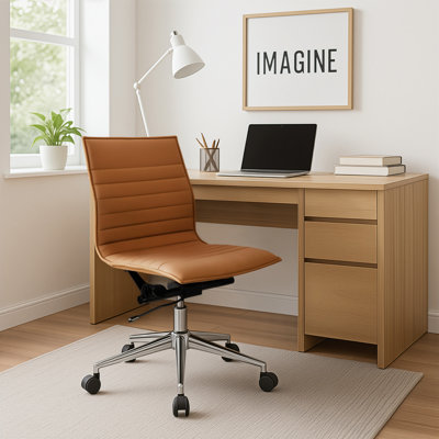 Crowther Mid Century Modern Contemporary Ergonomic Office Chair Modern Wide Armless With Wheels Pads Arm  Swivel Adjustable Executive Pads Seat