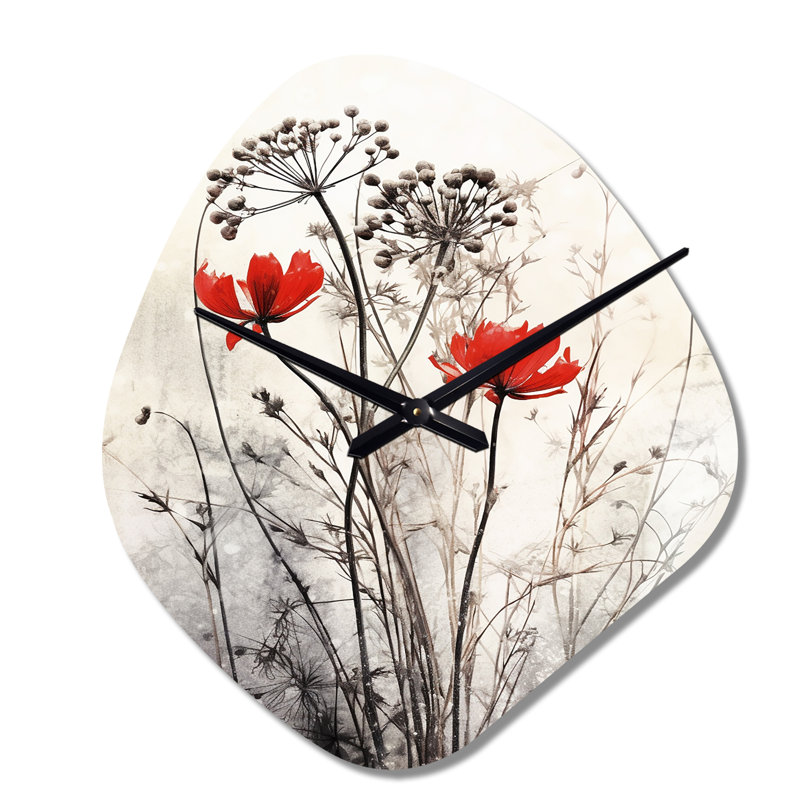 Horloge murale rouge rouge Herb Garden I - forme irrégulière, Petit