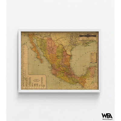 «Mexique», très grande affiche mexicaine, reproduction de carte antique encadrée, décor de classe espagnole, affiche de l'histoire du Mexique