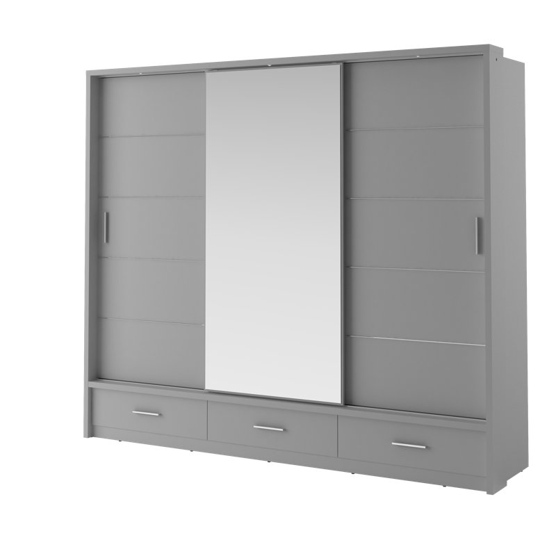 Tengan 3 Door Manufactured Wood Wardrobe, Grey