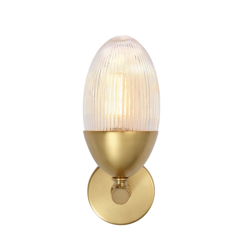 Polished Brass Sconce with Clear Ribbed Glass Shade