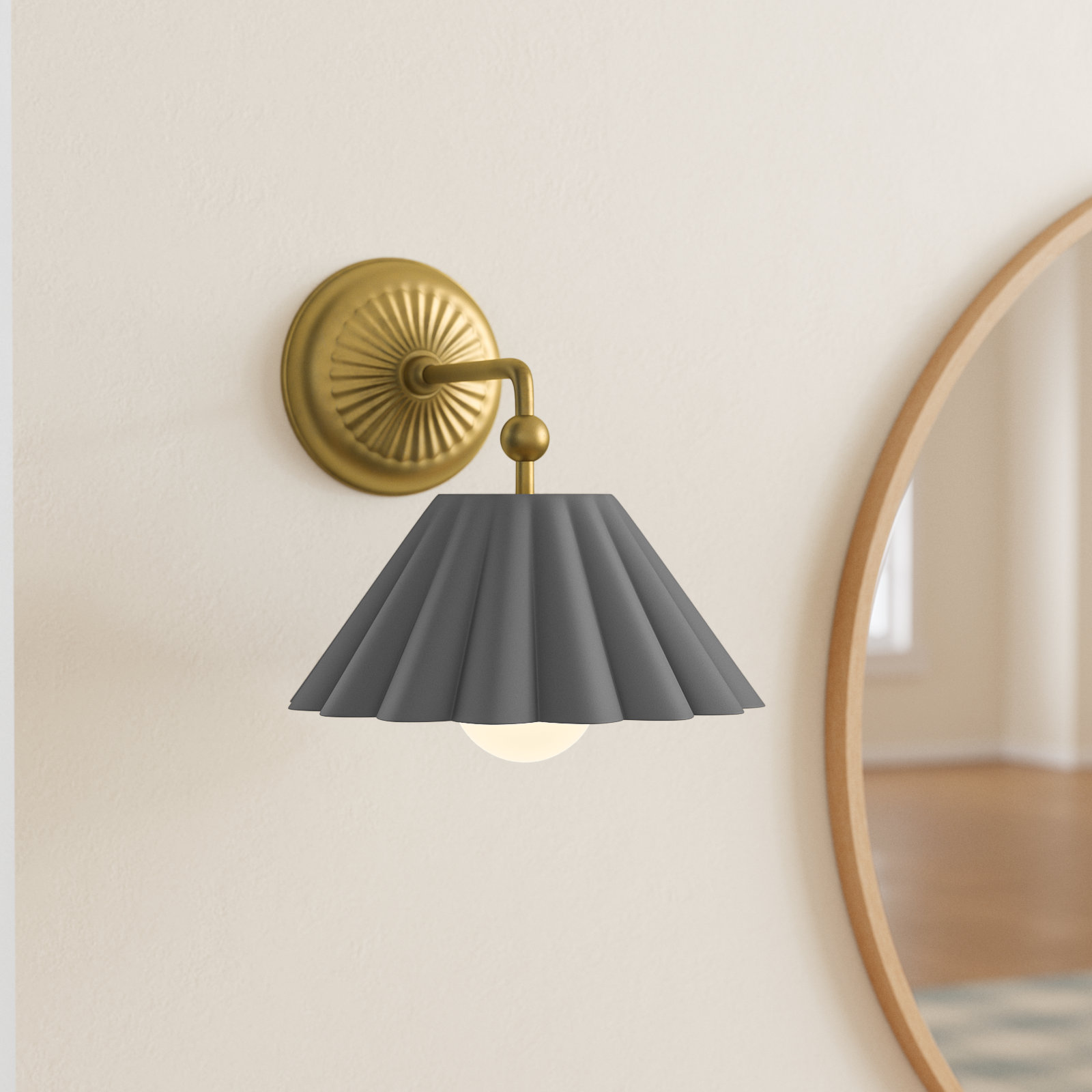 Granduca Single Light Steel Dimmable Armed Sconce, Dark Gray/Gold Leaf