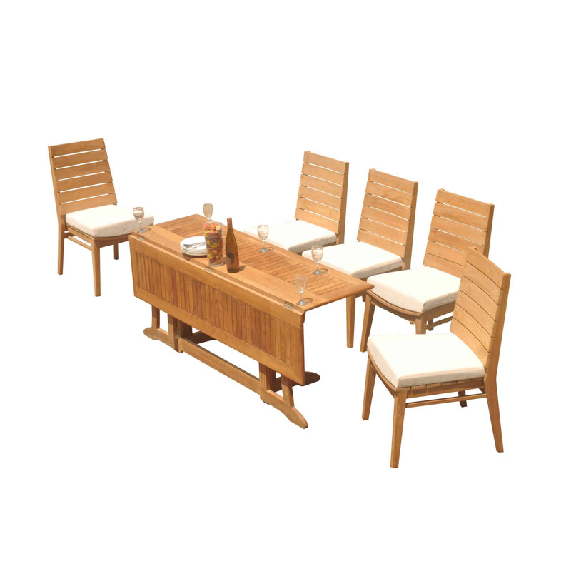 7-Piece Brown Teak Oval Outdoor Dining Set with Stackable Chairs