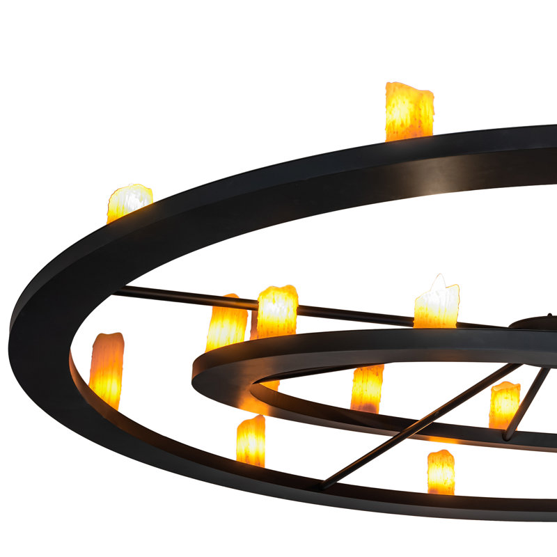 Donner Black Metal Finish 95" Wide 24-Light Wagon Wheel Chandelier