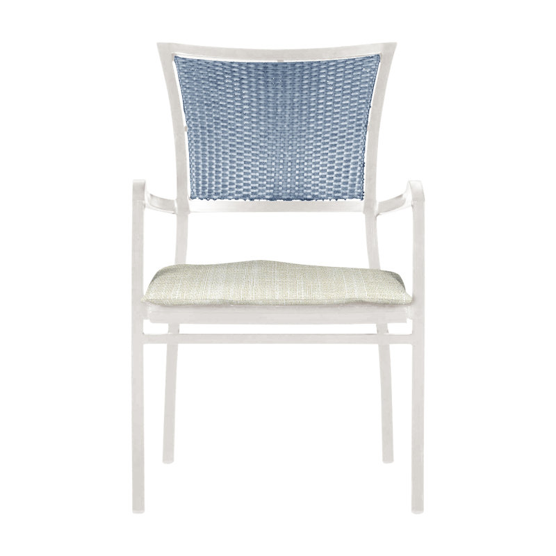 Fauteuil d'extérieur en résine tressée Aire N-Dura, Pas de soudure, Rollo crème, Craie / Chambray