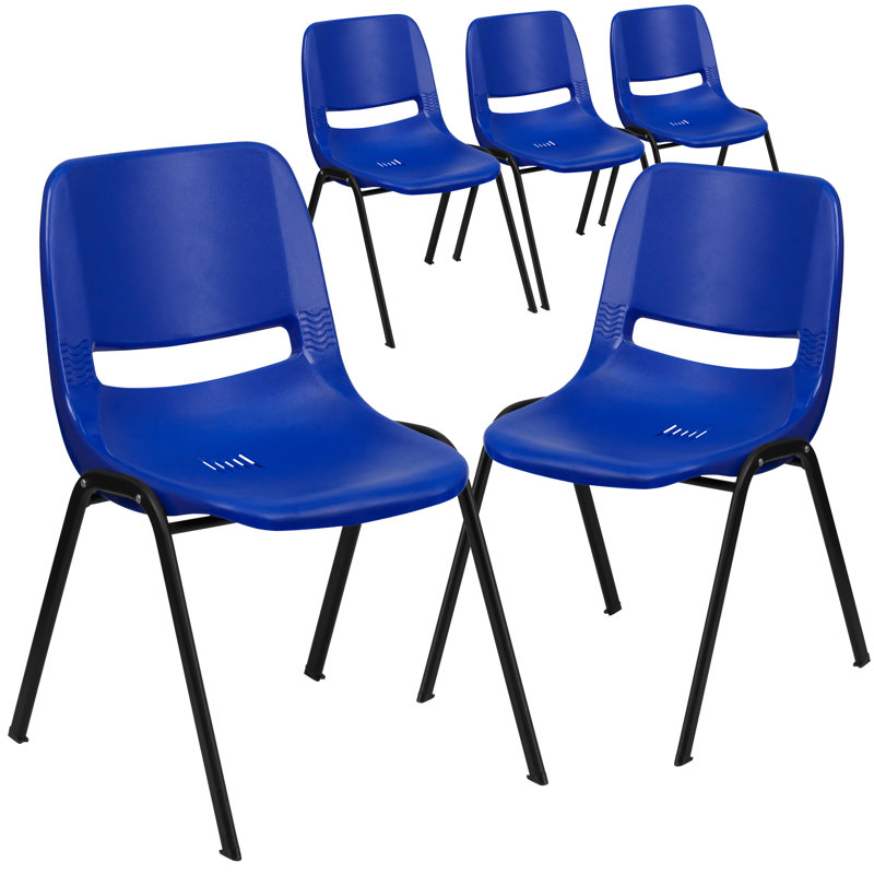 Chaise empilable ergonomique pour enfant Oliverson, Noir, Bleu, 5