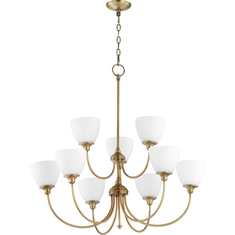 Lustre à niveaux ombrés 9 lumières Dian, Laiton vieilli
