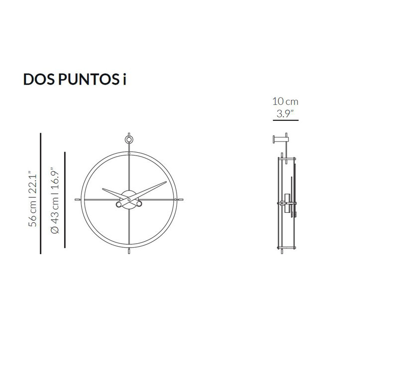 2 Puntos Metal Analog Wall Clock, Chrome