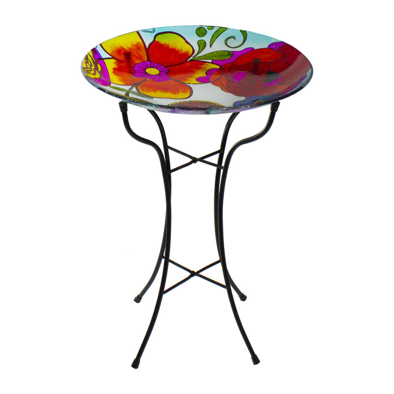 18" Multicolored Hand Painted Glass Circular Bird Bath