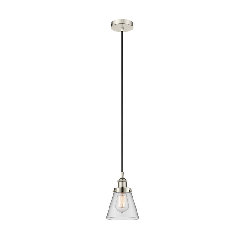Mini-luminaire suspendu 1 lumière Cone, Clair, H 9,5 po x l 6,25 po x P 6,25 po, Nickel poli