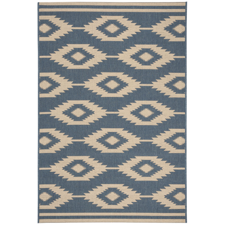 Preisser Hooked Indoor/ Outdoor Cream/Blue Rug