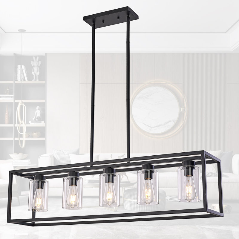 Luminaire suspendu carré / rectangulaire à 5 lumières Allyn, Noir, 5