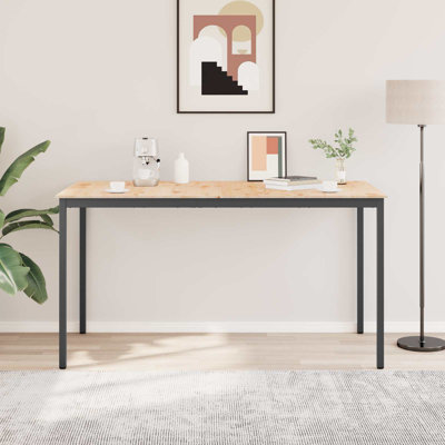 Solid Wood Top Metal Base Dining Table